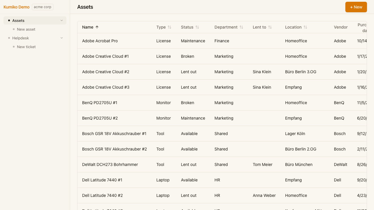 Asset-Tracker list view