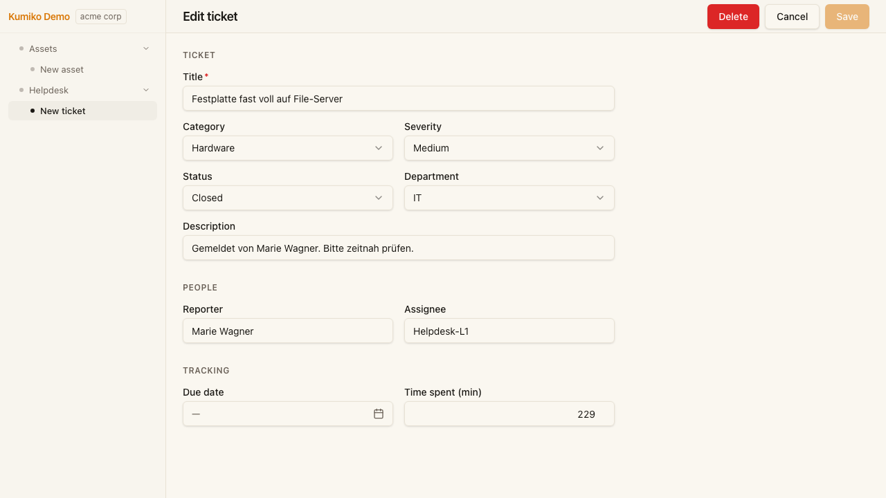 Helpdesk ticket edit