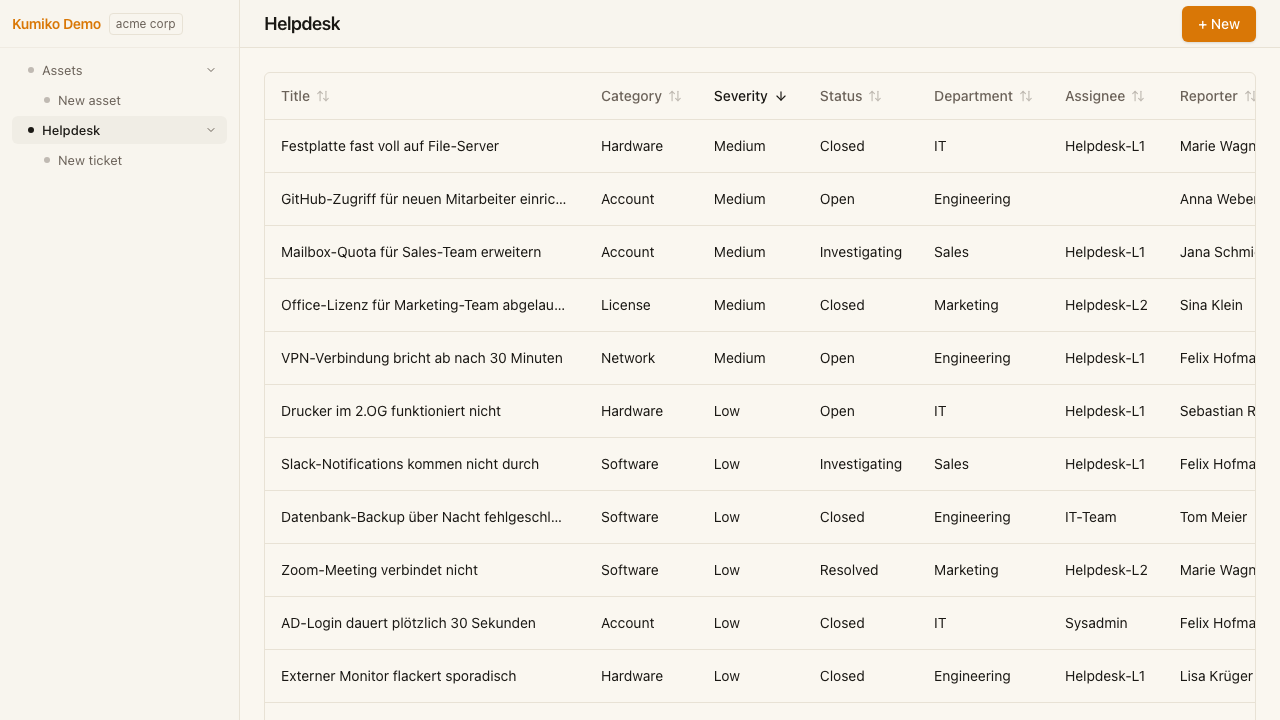 Helpdesk ticket list